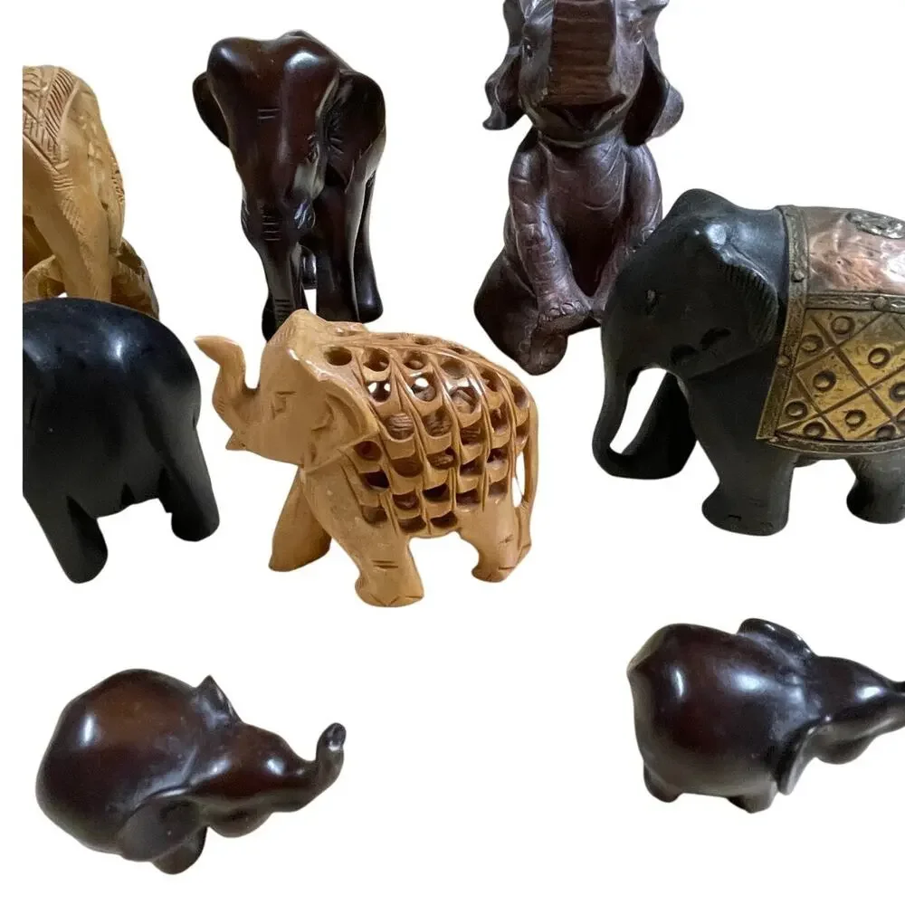Vintage Set of 8 Elephants Marble Soapstone Handmade Figurines Good Condition
